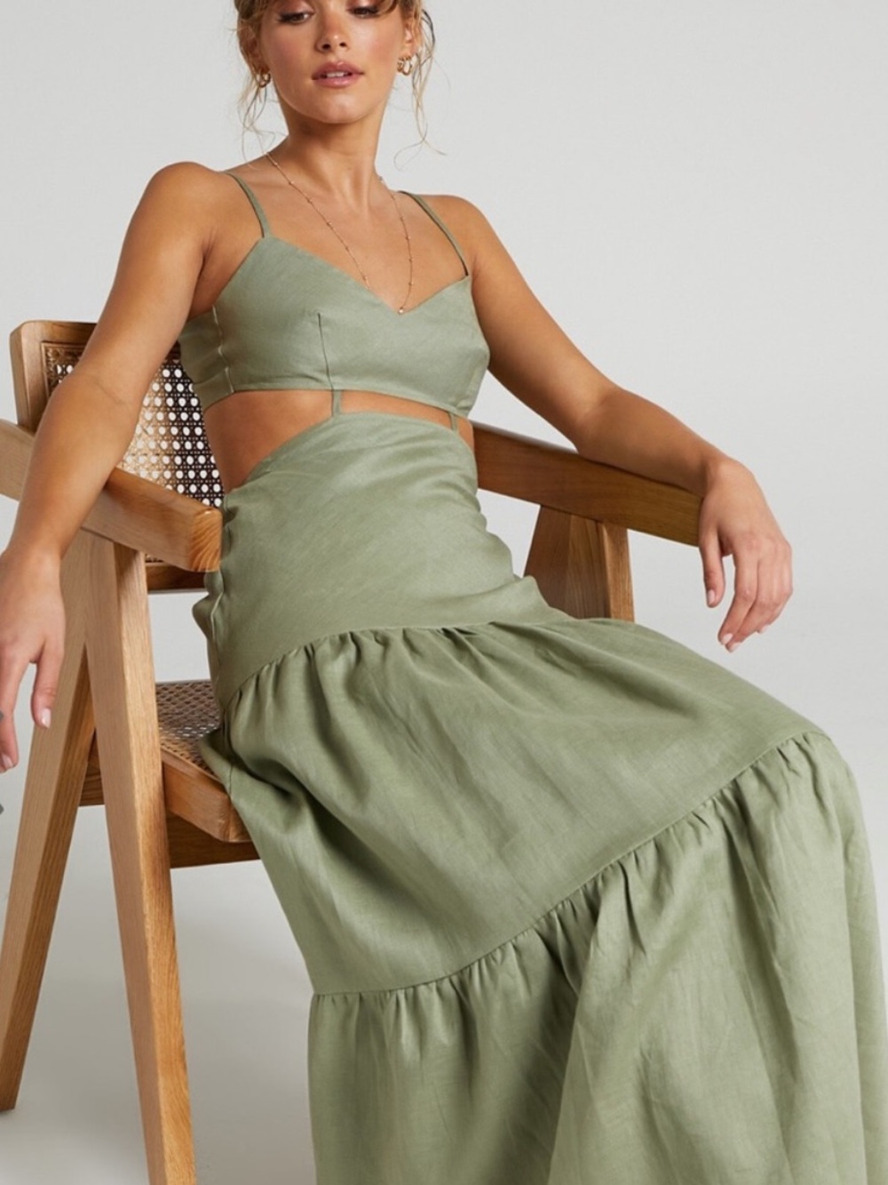 Showpo Sage Green Maxi Dress with Cutout